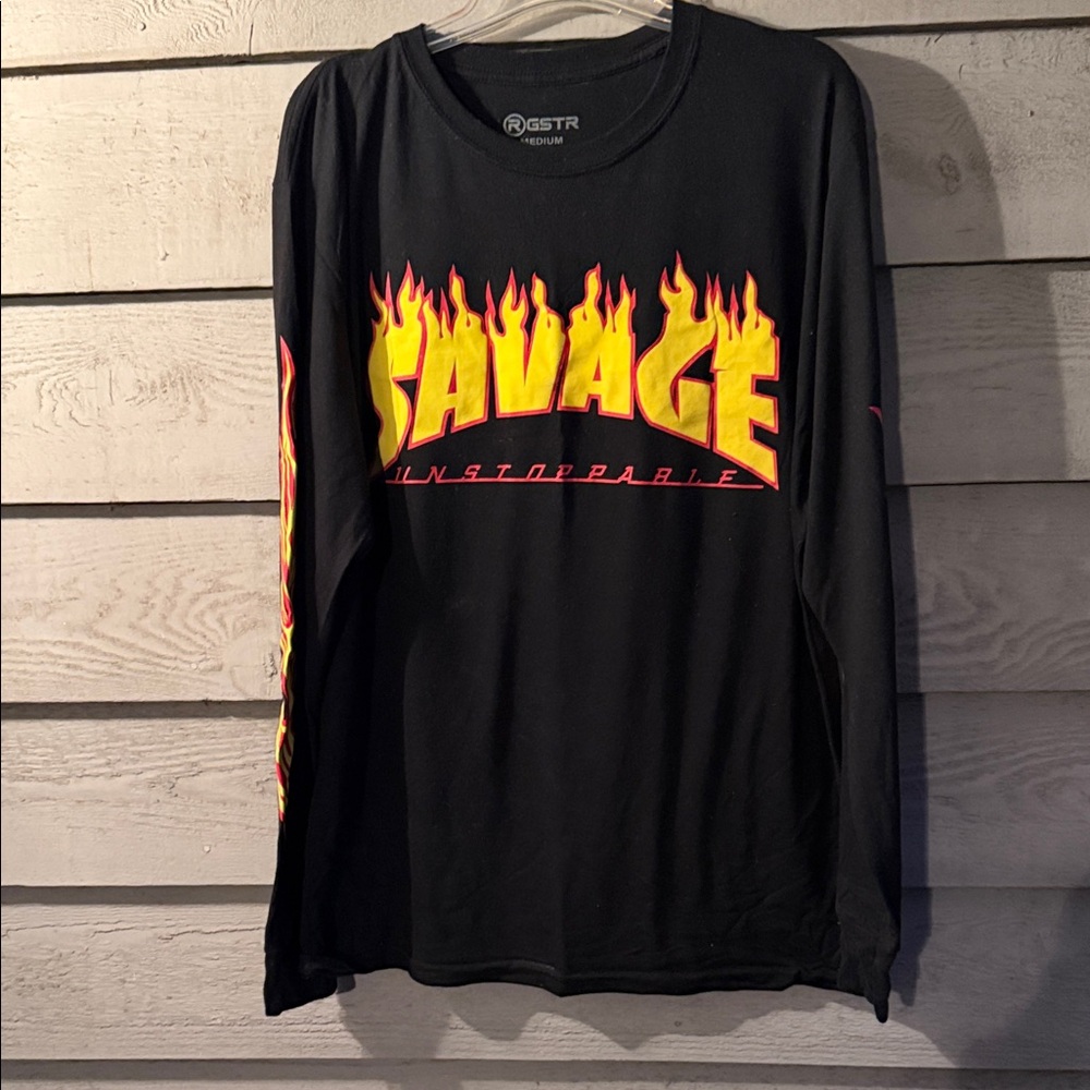 Oster Black Long Sleeve Shirt with Fiery Graphic